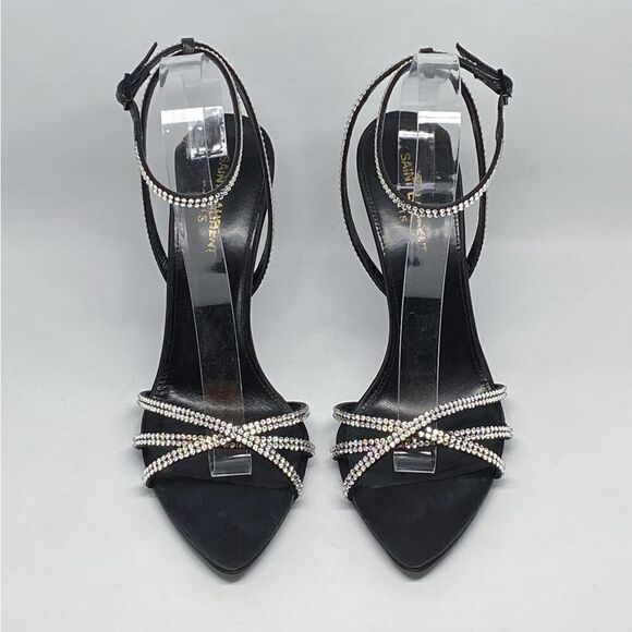 Saint Laurent Ava Sandals in Crepe Satin with Rhinestones size 40.5 - Picture 4 of 13
